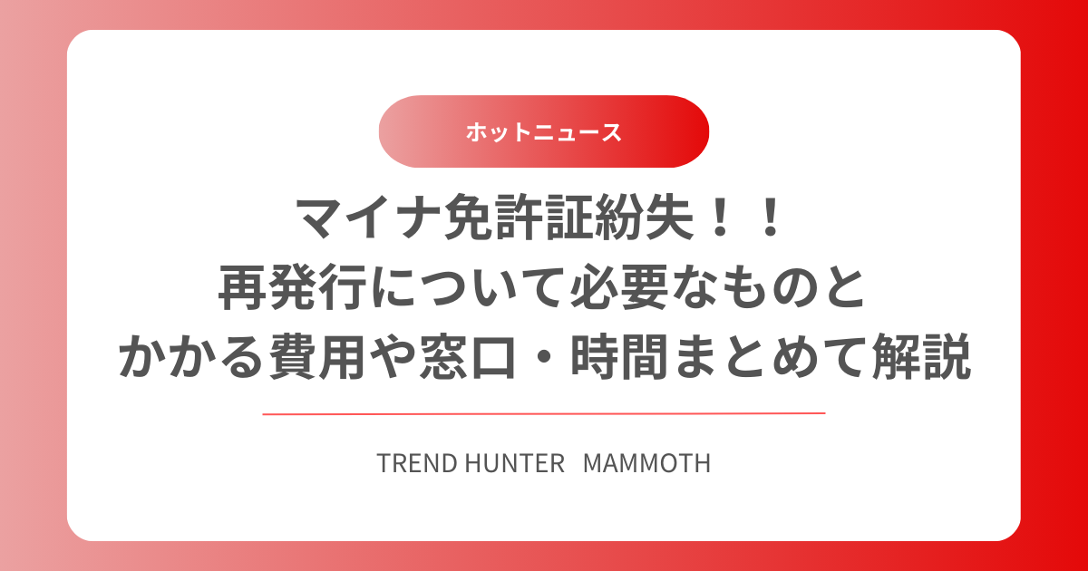 マイナ免許証紛失！！ 再発行について必要なものと かかる費用や窓口・時間まとめて解説